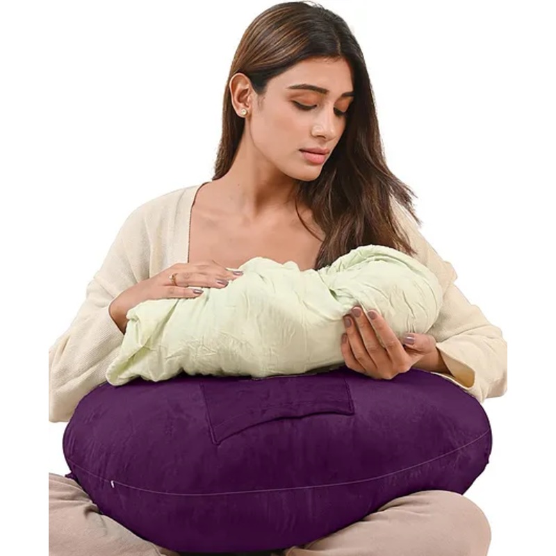 CHERILO Multipurpose 5 in 1 Baby Feeding Nursing Pillow with Adjustable Strap & Bottle Holder-  Purple