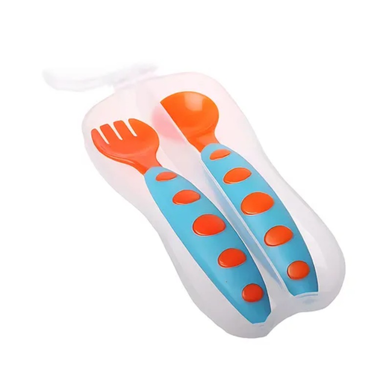 COZY VIBES 2pc Children Tableware Baby Spoon Fork Set Children Utensil Safety Tableware Infant Solid Feeding Flatware for Baby Feeding Bowl PACK OF 1- COLOR MAY VARY