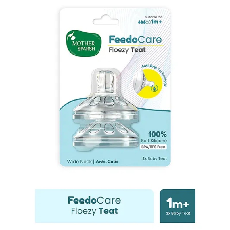 Mother Sparsh FeedoCare Floezy Feeding Bottle Teat Or Nipples Pack of 2 Natural Flow-Wide Neck Teats for 1+ Month Babies | Medium Size (M)