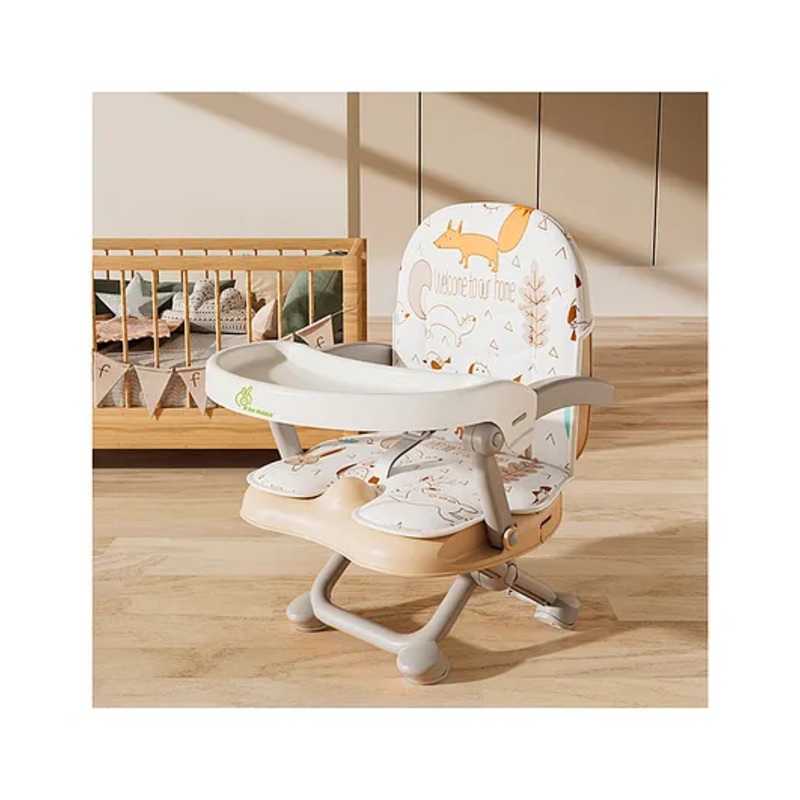 R for Rabbit Candy Pop Baby Booster Chair, 2 in 1 Kids Feeding Chair with 4 Level Height Adjustment, 3 Point Safety Belt and Removable Dining Tray for Age 6 Months 3 Years Infants (Beige)