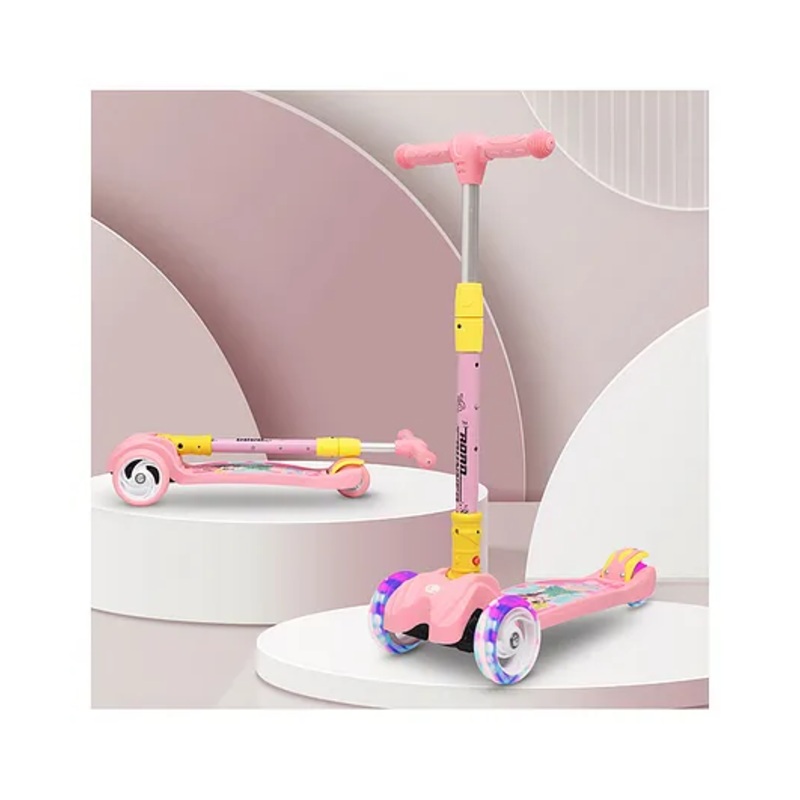 R for Rabbit Road Runner Scooter for Kids of 3 to 14 Years Age 4 Adjustable Height, Foldable, LED PU Wheels & Weight Capacity 75 kgs Kick Scooter with Brakes (Pink)