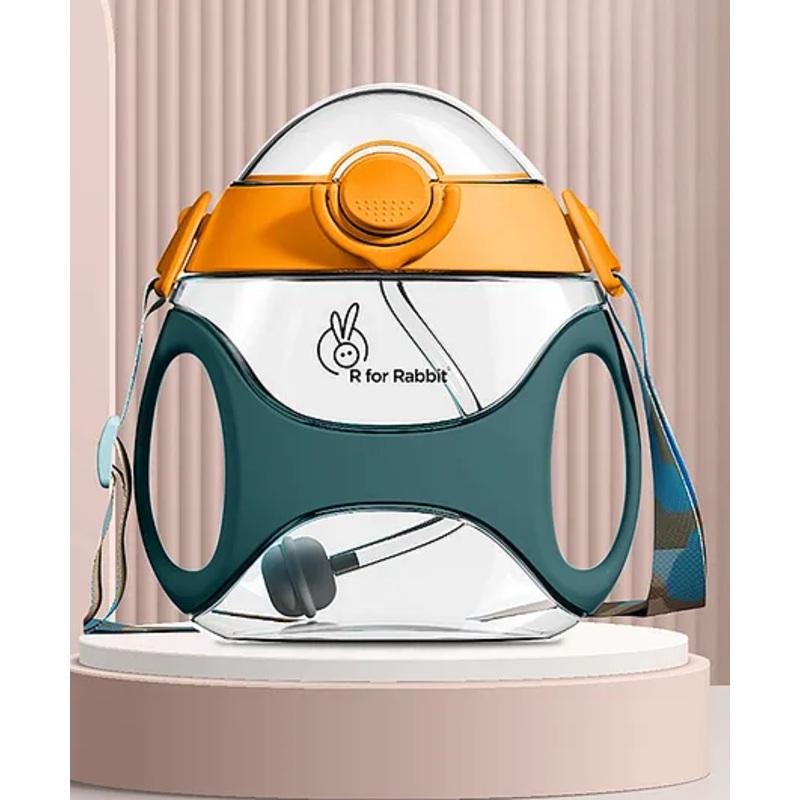 R for Rabbit Tritan Bumble 330 ml Baby Sipper Water Bottle with Carry Strap for Kids | Twin Handle with Silicon Straw | Leak Proof Drinking Sippy Cup for Baby Boy and Girl (Green)