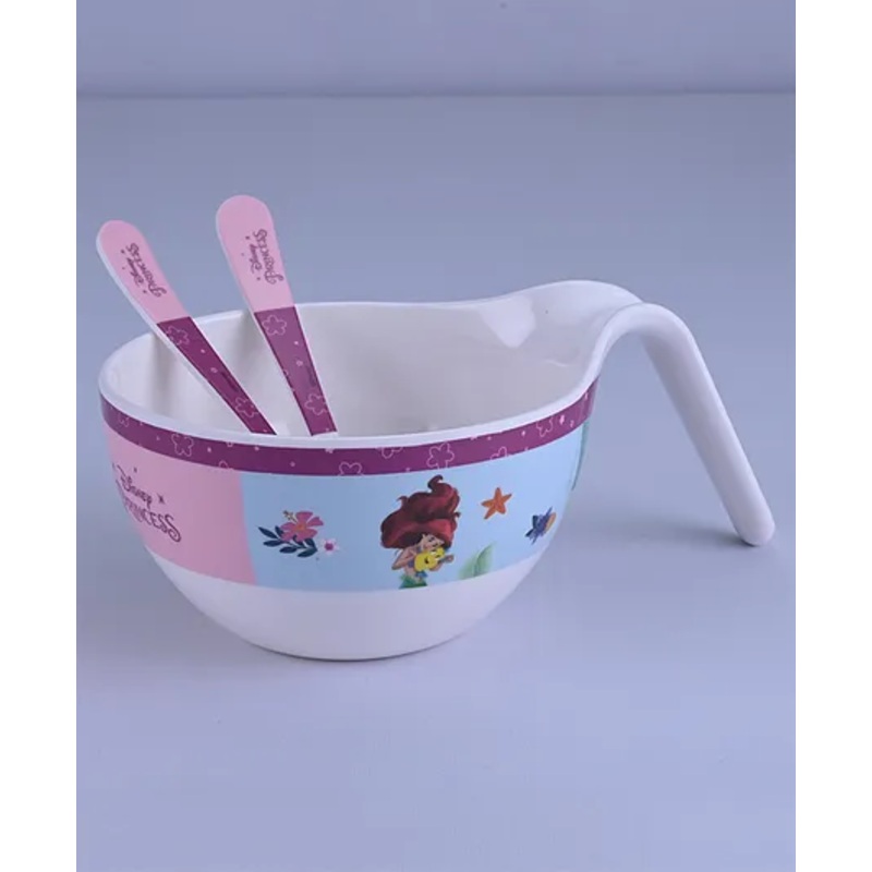 Servewell Princess Theme Maggie Bowl With Handle And Spoon Fork – Multicolour (Color and design may vary)