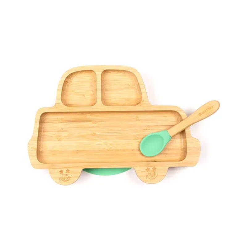 Starkiddo Rider Bamboo Suction Plate and Learning Weaning Set – Green