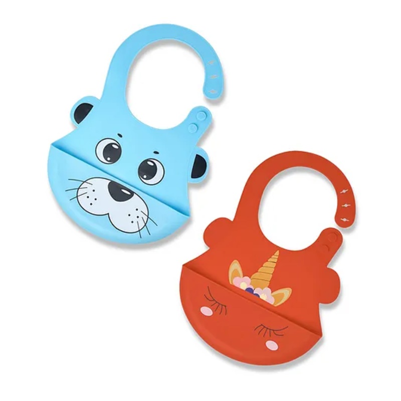 The Little Lookers Silicone Feeding Bibs Pack of 2 – Blue Red