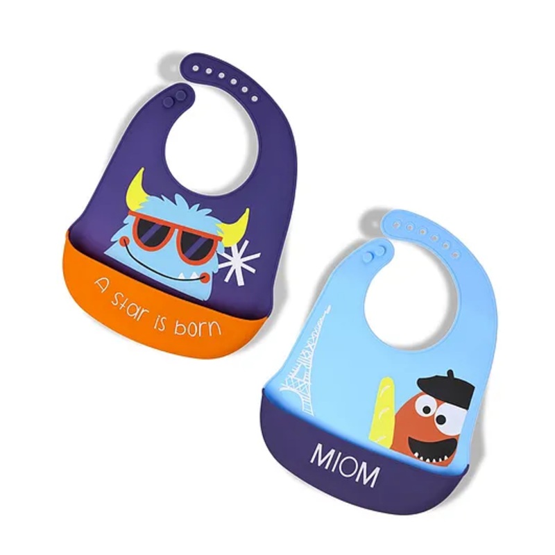 The Little Lookers Silicone Waterproof Feeding Bibs With Adjustable Strap Pack of 2 – Blue