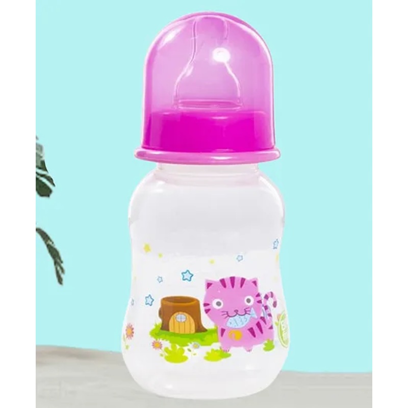 Tinny Tots Baby Feeding Sipper Liquids Milk Polypropylene Slim Neck Bottle With Anti-Colic Silicone Nipple Feeder BPA Free  (125 ml – PINK)