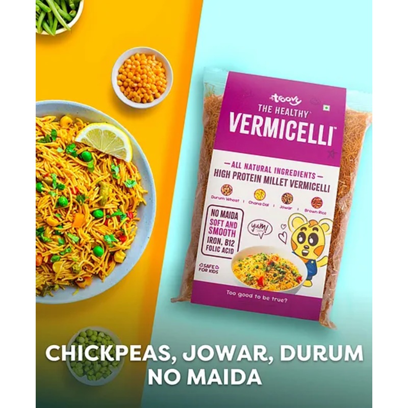 Troovy All Natural High Protein Millet Vermicelli | No Maida | Rich in Iron, Vitamin B12, Folic Acid | No Preservatives, Or Palm Oil | Durum Wheat, Chana Dal & Brown Rice | 400 g