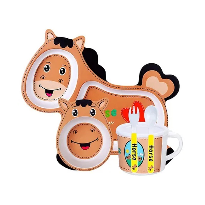 YAMAMA Horse Shape Bamboo Multi Piece Feeding Set Pack of 5   Color May Vary