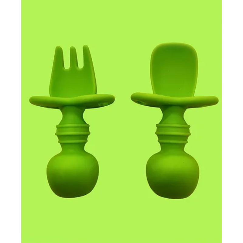 Zikku Baby Feeding Spoons & Forks Set, Easy Grip Silicone, Anti-Choke Design, Gum Friendly, BPA Free – Green