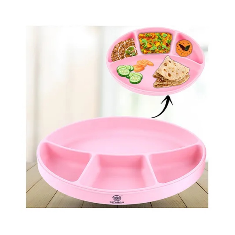 ZoZoBaa Silicone Plate for Babies Toddlers & Kids |Suction Base Divided Portion BPA-Free, Non-Slip, Microwave & Dishwasher Safe | Plates for Baby, Pink
