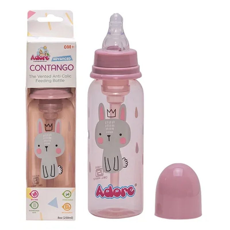 Adore Advanced  CONTANGO- The Ventilated Anti-Colic Stem Baby Feeding Bottle- – Vacuum Free – Pink 250ml
