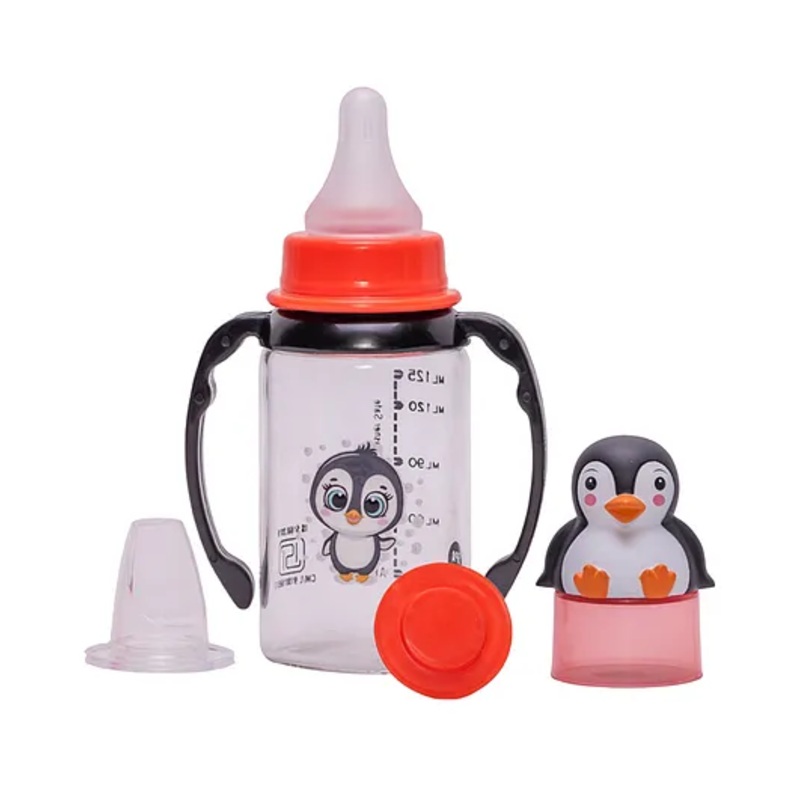 Adore FREAK! Character Hood 3 Stage Glass Feeding Bottle with Twin Handle- 125ml- Penguin