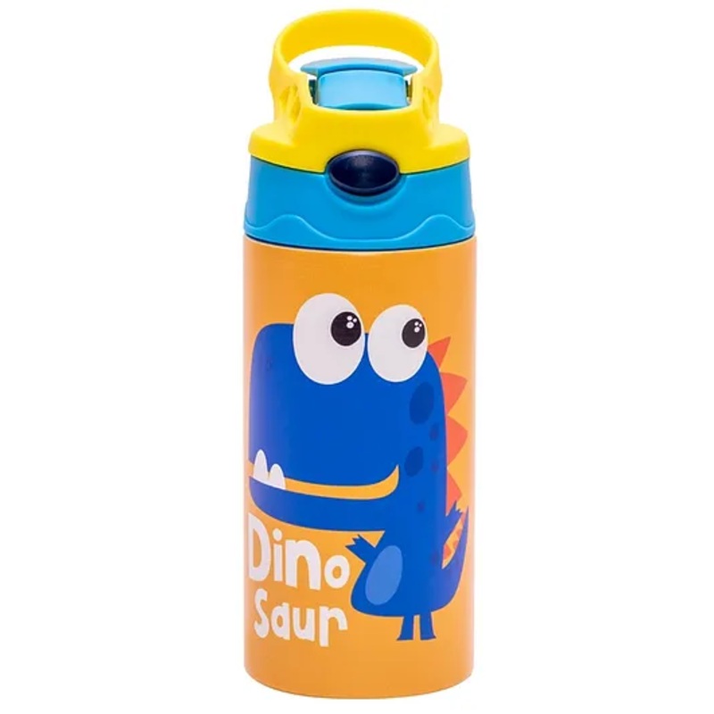 Adore Helios Double Wall Insulated Stainless Steel  Sipper with Handle- 350ml- Yellow Blue Dino