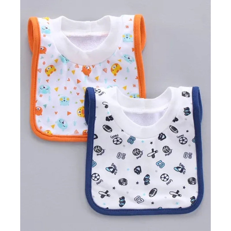 Babyhug Cotton Pullover Bibs Multi Print Set of 2 – Blue Orange