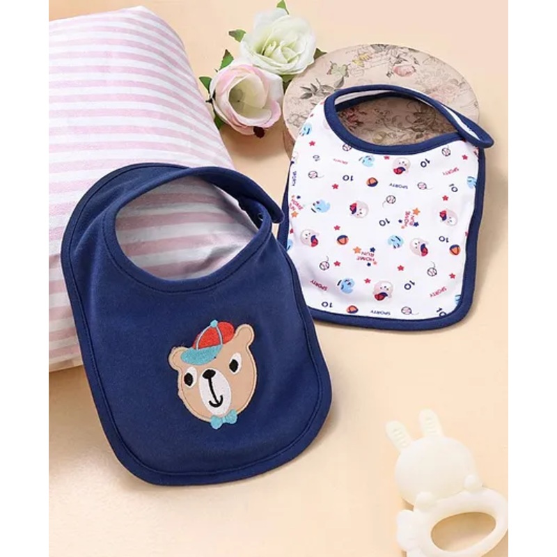 Babyhug Cotton Snap Buttons Closure Bear Print Pack of 2 – Blue & White