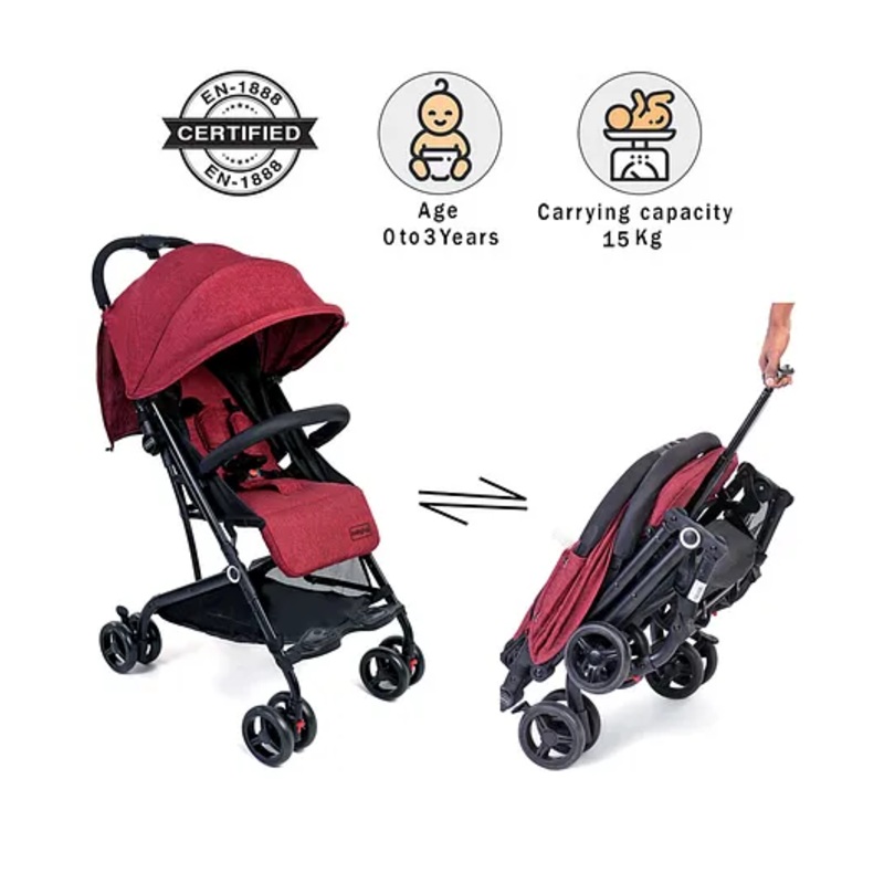 Babyhug Easy Travel Cabin Stroller With Z-Fold & Trolley Handle – Red