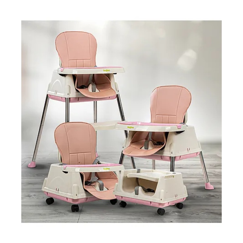 Baybee 3 in 1 Convertible High Chair for Kids with Adjustable Height and Footrest, Baby Toddler Feeding Booster Seat with Tray & Safety Belt – Pink