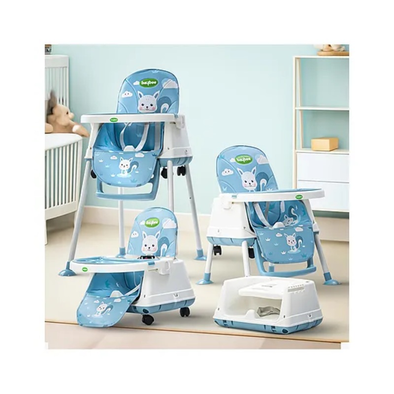 Baybee 4 in 1 Convertible High Chair for Kids | Foldable Baby Feeding Chair with Safety Harness, Adjustable Tray, Booster Seat & Recliner | Easy to Clean, Portable Dining Chair (Blue)