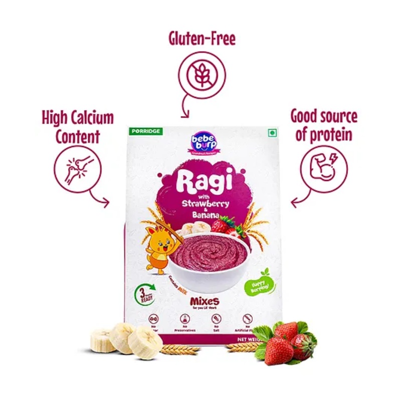 Bebe Burp Ragi with Strawberry and Banana Porridge – 200g