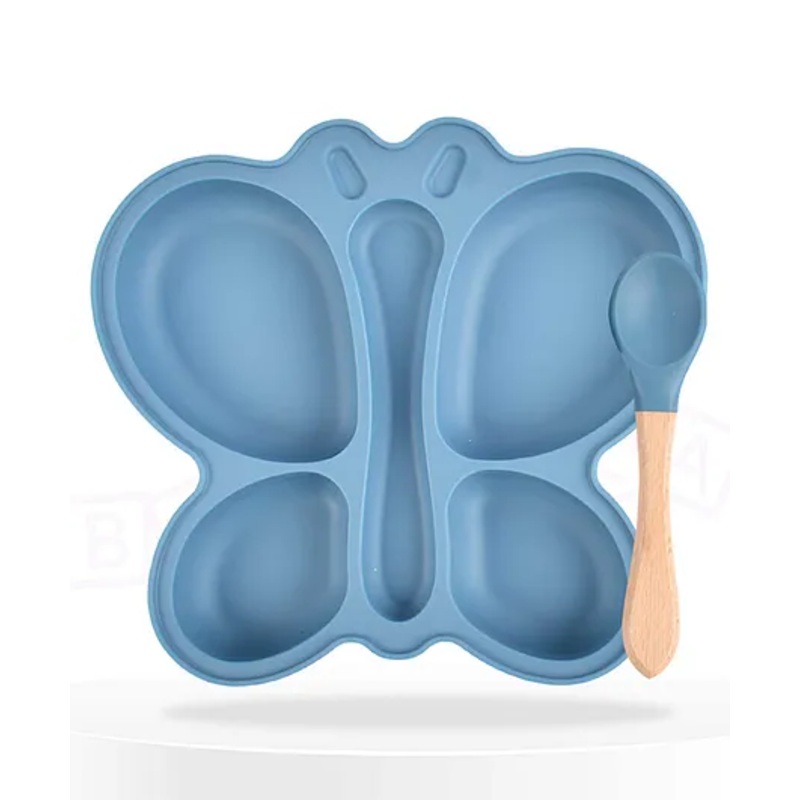 Bembika Baby Feeding Essential Baby Dinner Set Silicone Tableware Set for Baby Butterfly Design  Pack Of 2 – Blue