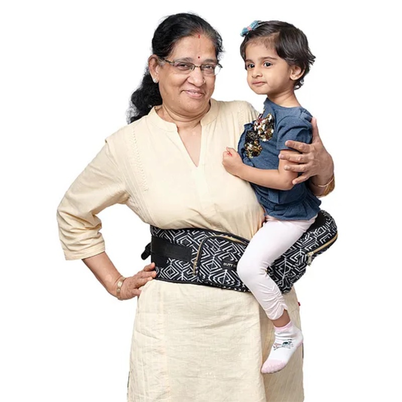 Butt BabyTribal Route Baby Carrier with Hip Seat & In-built Mini Diaper Bag – Black & White