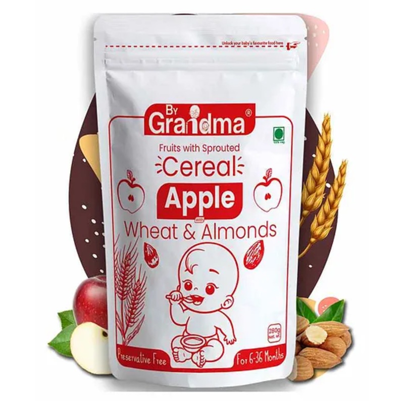 ByGrandma Sprouted Wheat & Apple Porridge with Almonds Baby Food – Easy Digestion, Rich in Fibre & Vitamins, 280gm, 12-18M+