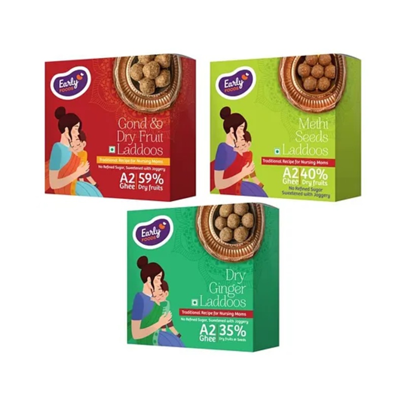 Early Foods Laddoos Combo (Gond, Dry Ginger, Methi) Pack of 3, 250g Each