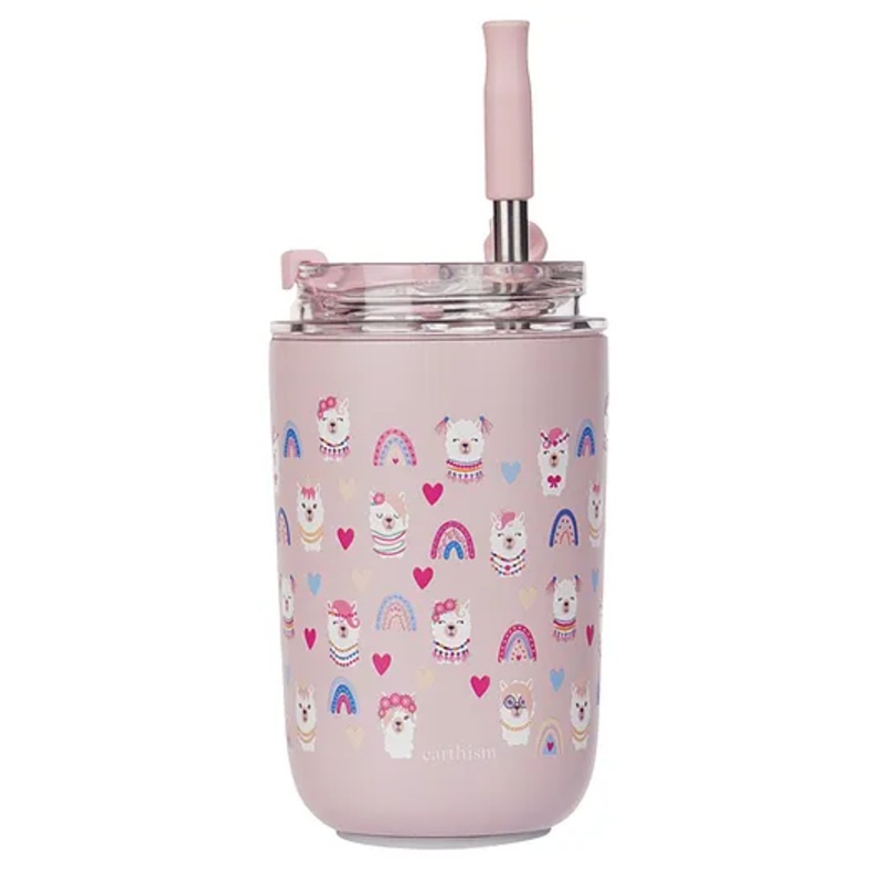 Earthism Double Wall Insulated Stainless Steel Kids Sipper Tumbler Alpaca Pink- 300 ml