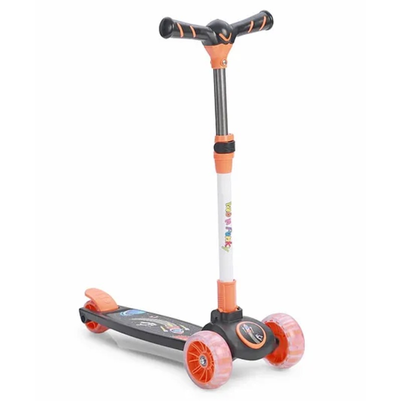 Kids 3 Wheel Kick Scooter with Led Wheels – Orange Black| Adjustable Height | Music | Lean-to-Steer | Foldable Design | Toy for 3 to 10 Yrs Boys & Girls| Sport Gift| Physical Activity