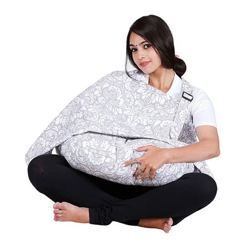 Lulamom Damask Nursing Cover & Feeding Pillow Combo – Grey