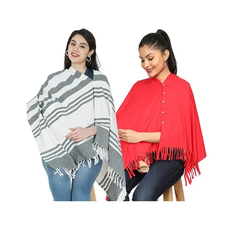 Nene Mother’s Multi g Purpose Large Size Nursing Feeding Scarf Wrap Stole Solid Pack of 2 – Green & Red