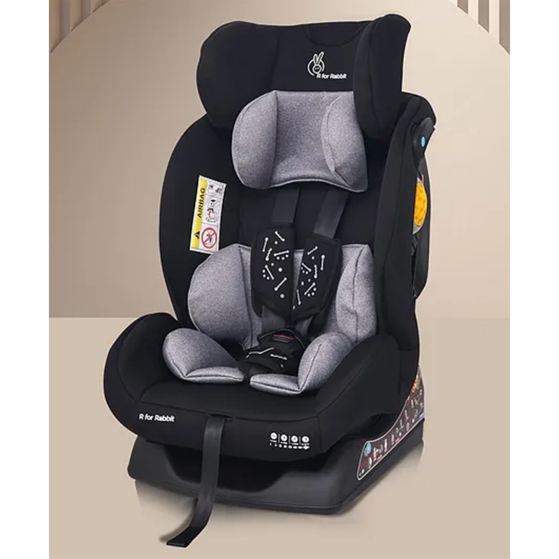 R for Rabbit Jack N Jill NXG Baby Car Seat ECE R44 Certified | Dual Facing with 5-Point Harness, Side Impact Protection & Washable Cover | Safe & Comfortable Travel for Kids (Black Grey)