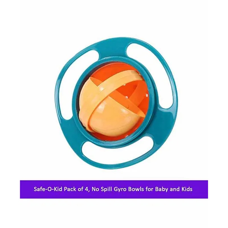 Safe-O-Kid 360 Degree Rotation Spill Proof Food Bowl Orange and Green –  Pack of 4