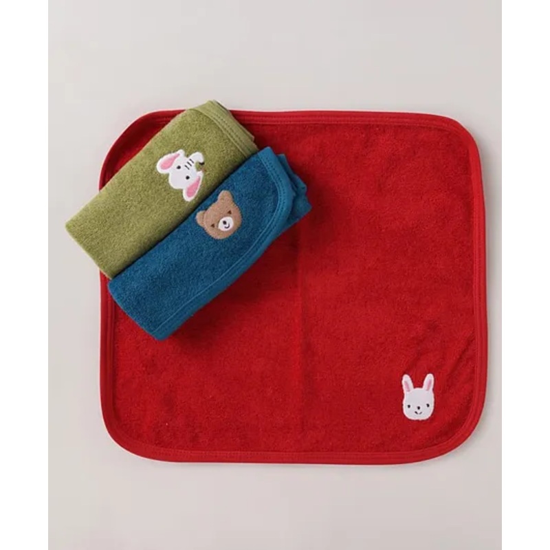Simply Terry Knit Wash Cloth with Animal Embroidery L 30 x B 30 cm – Red Blue & Olive Green