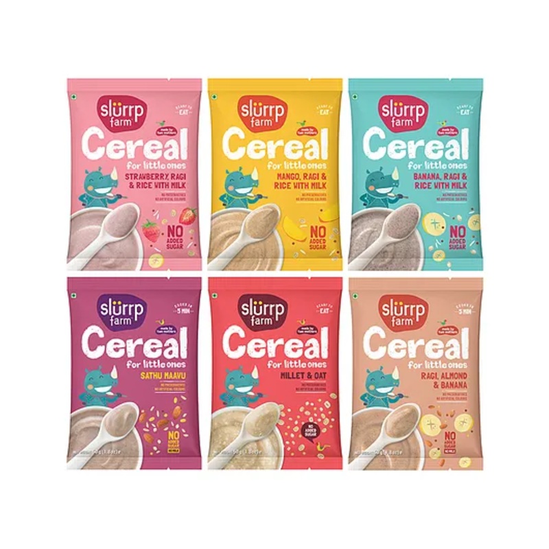 Slurrp Farm No Added Sugar, No Salt, Multigrain Cereals Trial Pack Combo | Healthy Food for Kids. Pack of 6 – 50 gm Each