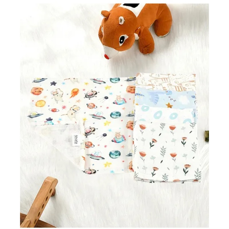 SOVANA 4 Layer Muslin Supersoft Reversible Washcloths- Blue