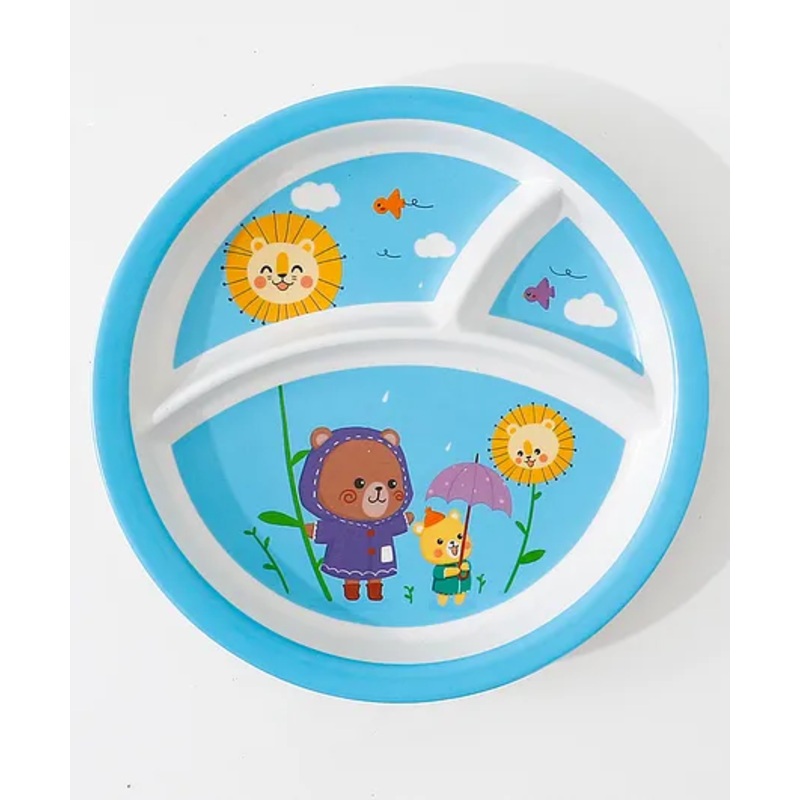 Three Sectioned Plate with Bear Print – Blue