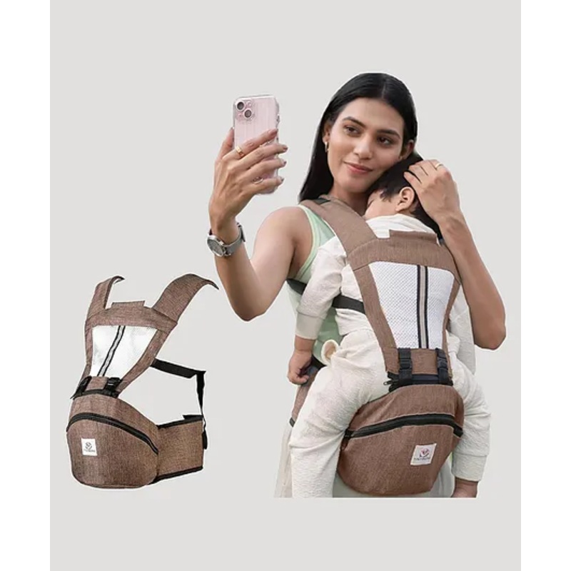 Tinyberg Cuddlehipsy Baby Carrier for 3-36 Months, 4-in-1 Ergonomic Hip Seat, Adjustable Straps, Soft Cushion, Large Storage & Phone Pocket, Up to 15kg – Earth Brown