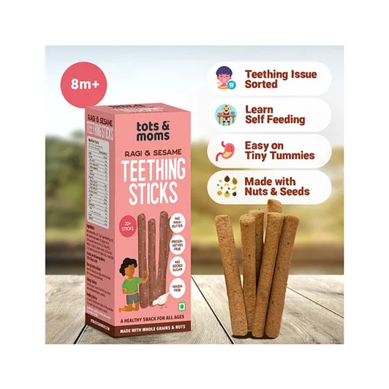 Tots and Moms Ragi, Banana, Sesame Teething Sticks made with Jaggery for babies, 12 Months+ 150g | No Maida, No Sugar, No Preservatives | Nutritious Finger Food for Kids
