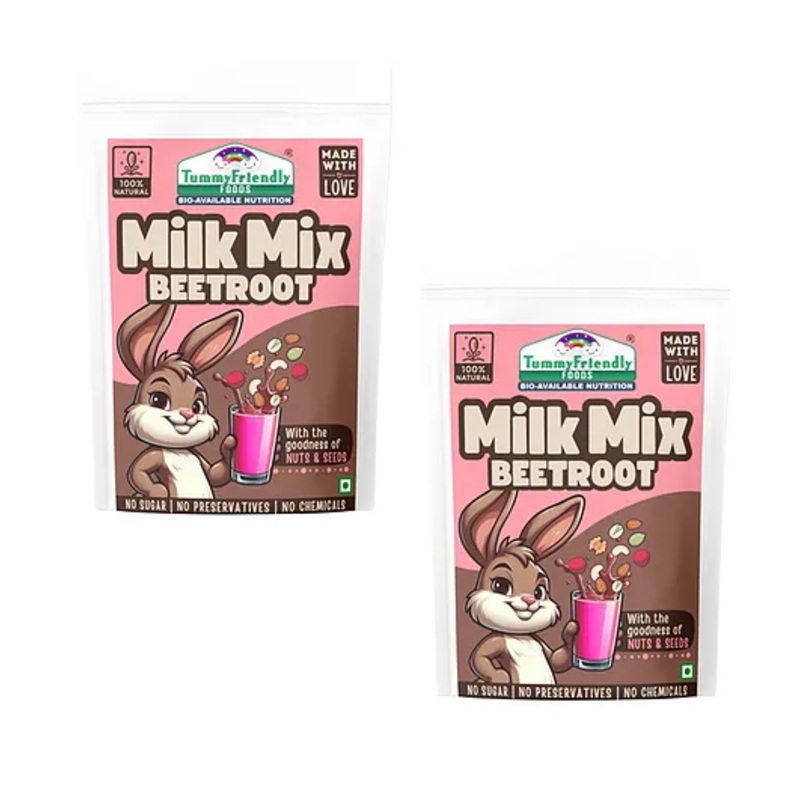 Tummy Friendly Beetroot Milk Mix for kids. Made of organic nuts, seeds, healthy milk mix for toddlers, 1 year, 2 year old baby and elder kids. kids milk powder mix – 200g Pack, 2 Packs