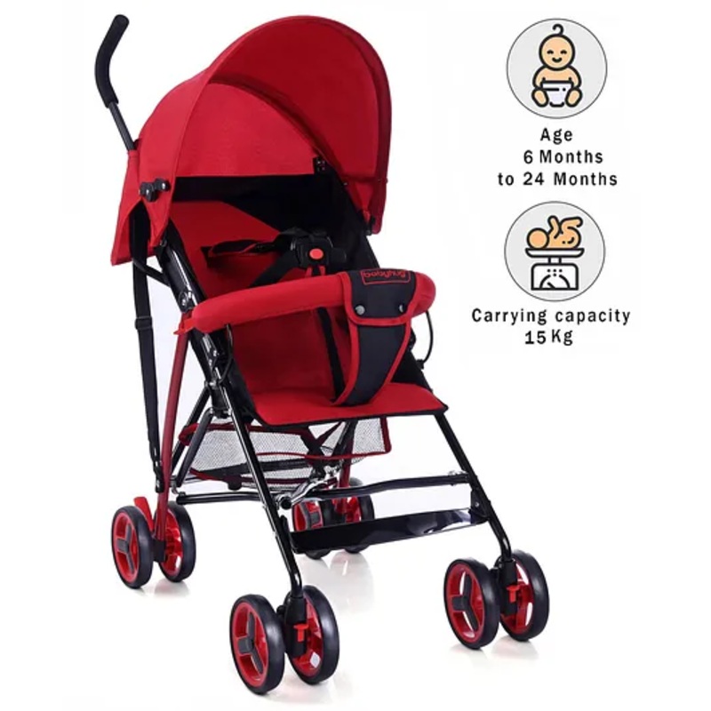 Babyhug Agile Baby Light Weight Stroller Buggy With Umbrella Fold (No Reclining Position) – Red & Black