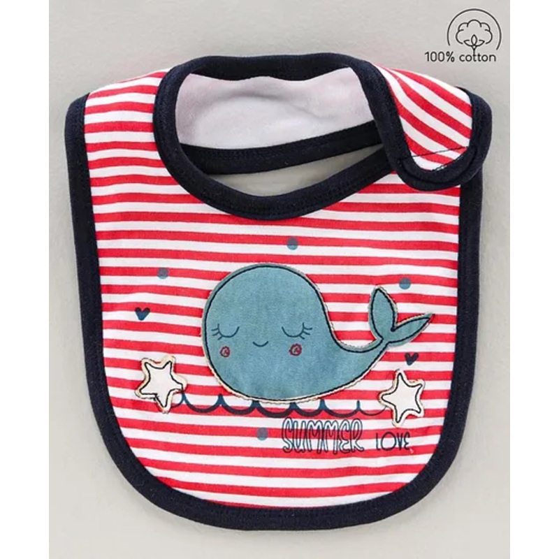 Babyhug Bib Velcro Closure Whale Patch – Multicolor
