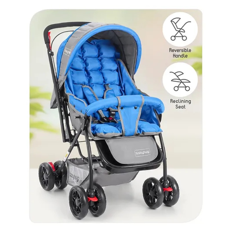 Babyhug Cosy Cosmo Stroller With Reversible Handle & Back Pocket – Royal Blue
