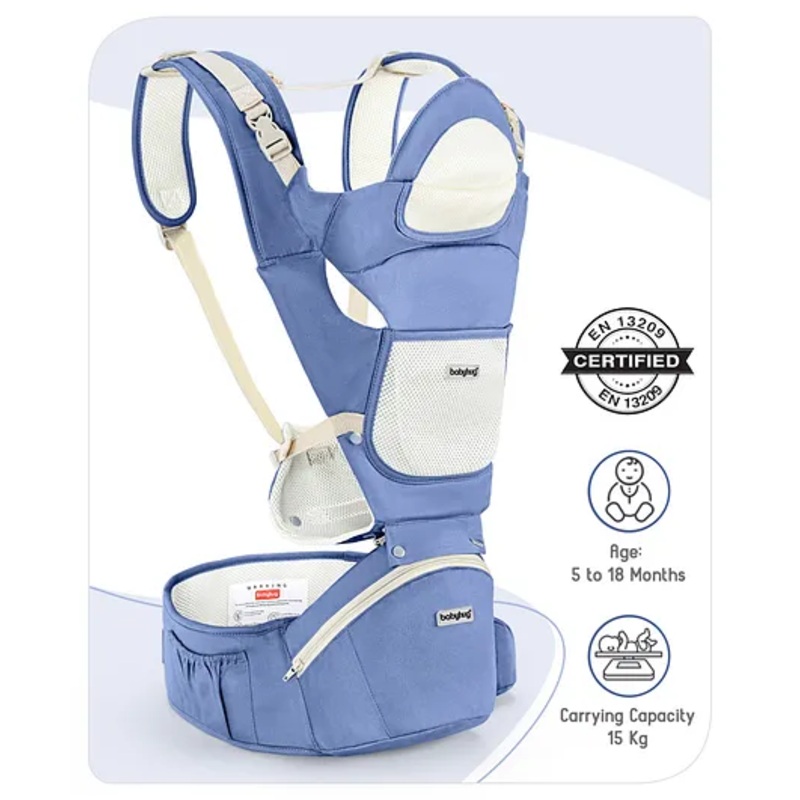 Babyhug Delight Cotton Hip Seat Cum Baby Carrier- Blue
