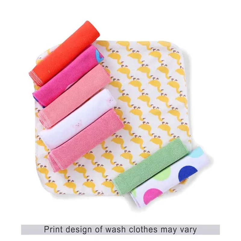 Babyhug Knit Wash Cloth Pack of 8 (Color And Print May Vary)