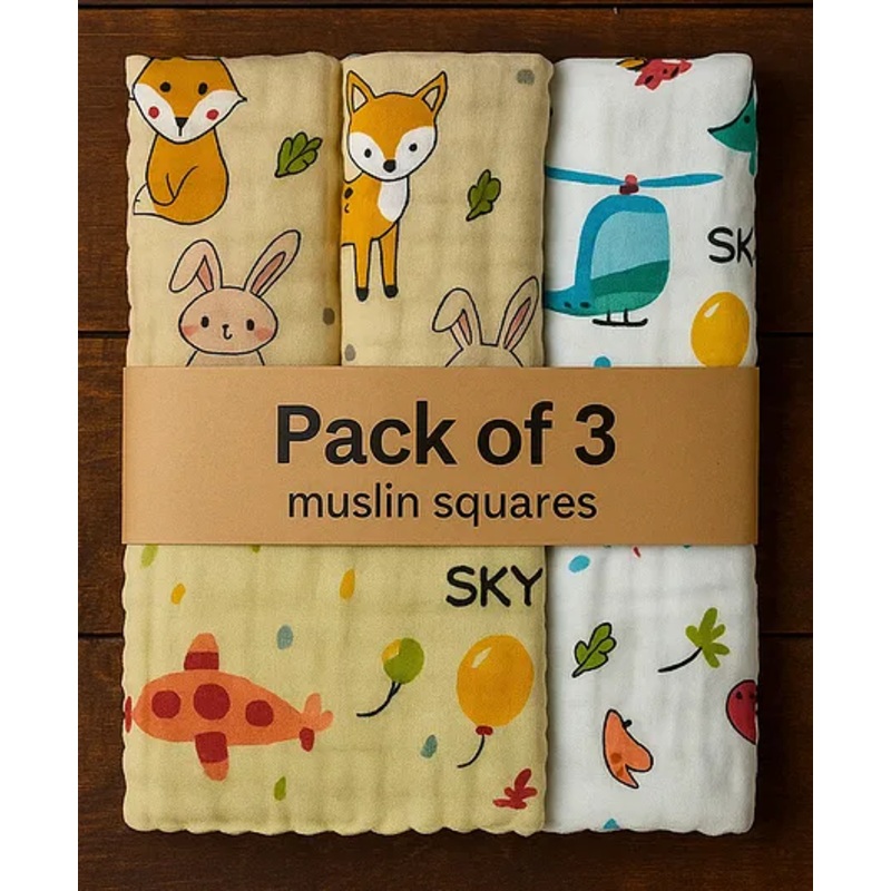 Badal Kidz Premium Muslin Baby Hanky – Ultra Soft, Absorbent, Multipurpose Cloth for Newborns & Infants Set of 3