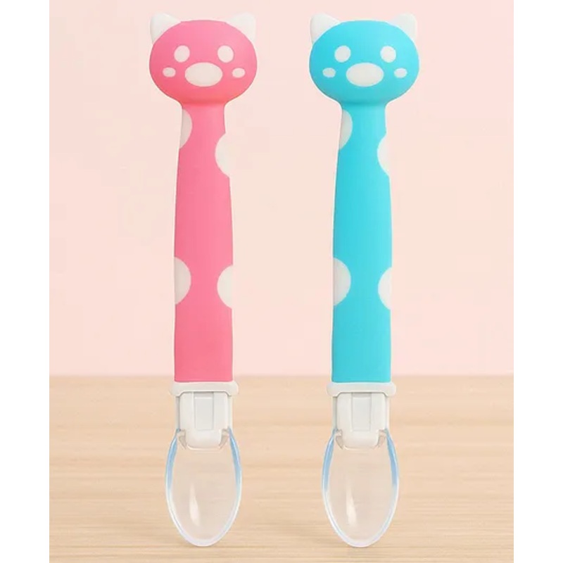 Badal Kidz Silicone Spoon for Baby Feeding, BPA Free Food Grade Material Spoon, Baby Feeding Spoon with Comfortable Grip Handle – Blue & Pink (Pack Of 2)