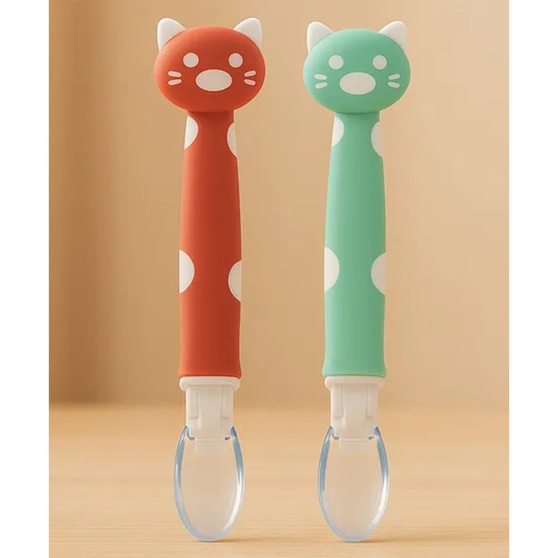 Badal Kidz Silicone Spoon for Baby Feeding, BPA Free Food Grade Material Spoon, Baby Feeding Spoon with Comfortable Grip Handle – Maroon & Green (Pack Of 2)