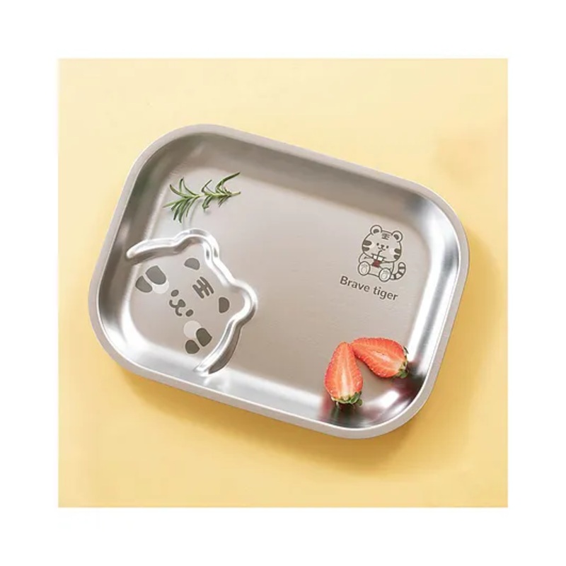 Basil Stainless Steel 2 Compartments Funky Snack Plate for Kids – Tiger